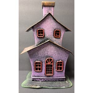 Halloween Metal Colorful Haunted House 11x6" Tea Light Holiday Decor SPOoKy!